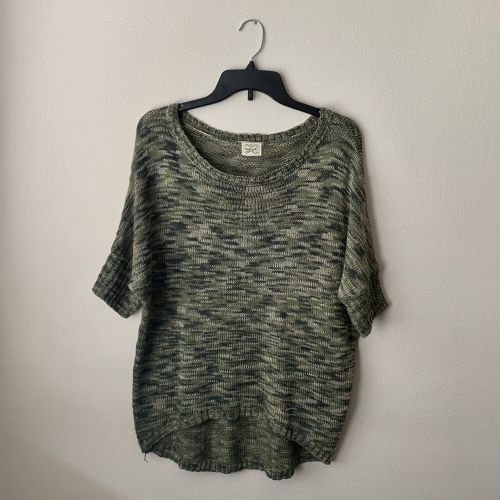 M Eyelash Couture Green Knit High-Low Sweater